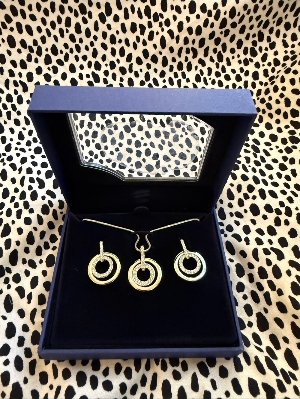 Swarovski Silver Double-Ring Pendant Necklace and Earring Set